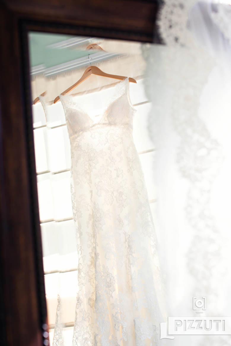 Bride's Wedding Dress Seen In The Mirror