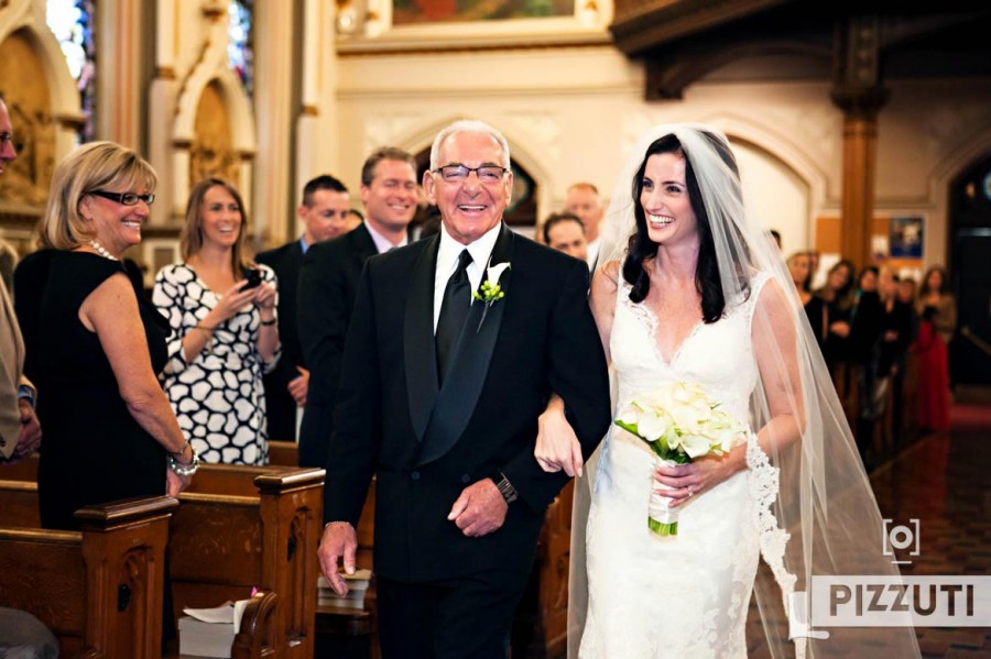 Wedding Ceremony Bride And Dad Share a Laugh