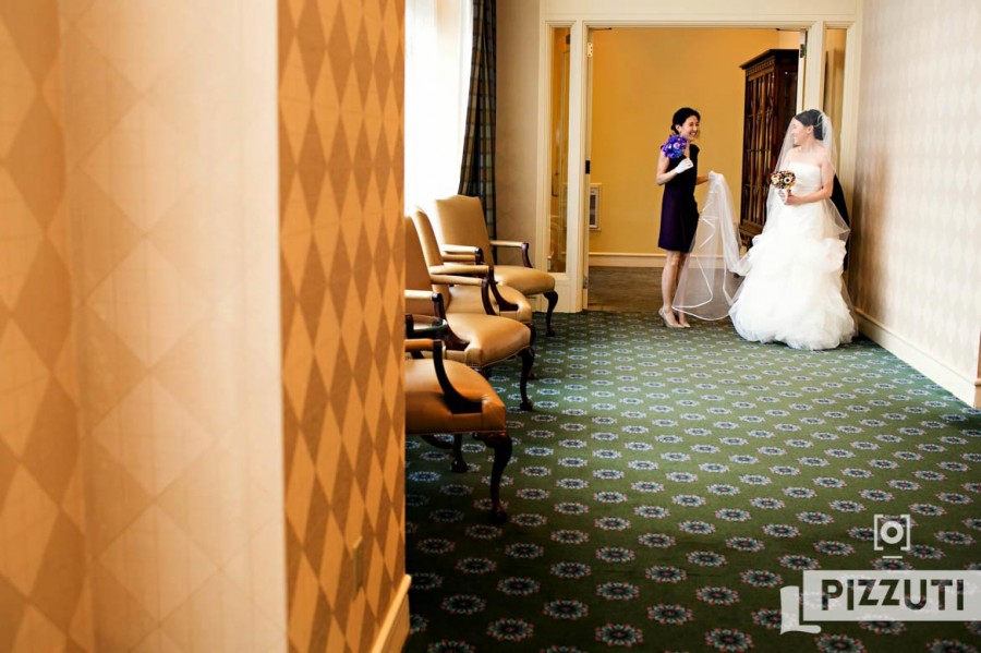 Boston Harbor Hotel Wedding Bride and Maid of Honor Before Ceremony
