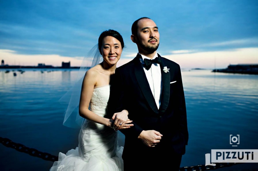 Boston Harbor Bride and Groom Portrait