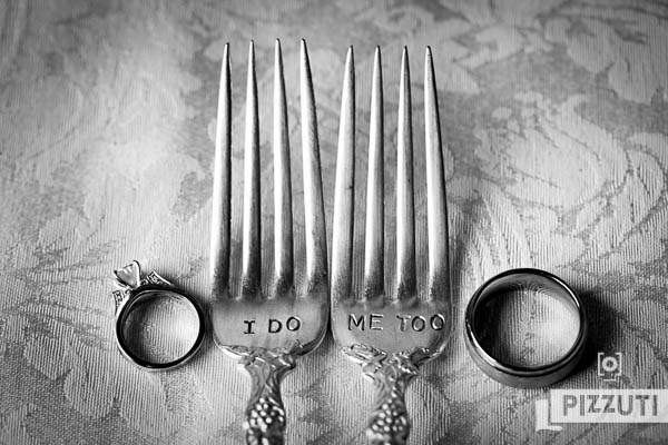 wedding ring and cake forks