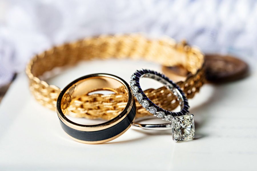 Wedding rings on display