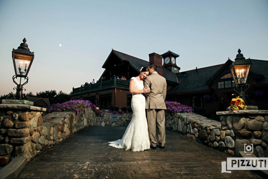 bride and groom portrait, the bridge at Tewksbury Country Club
