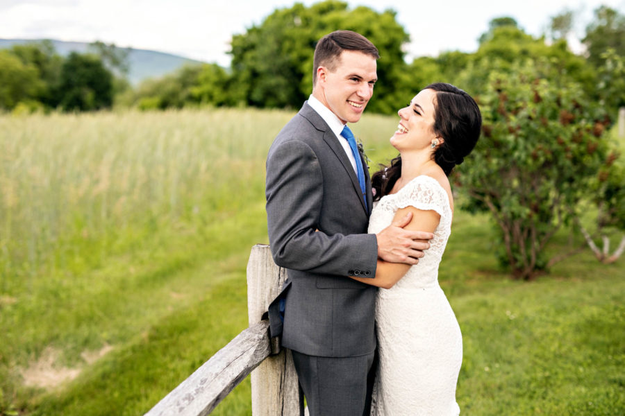 bride and groom vermont farm wedding